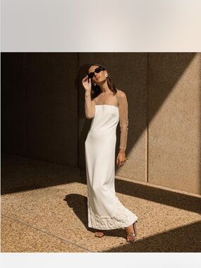 ANTONIO MELANI White Maxi Dress with Sheer Long Sleeves